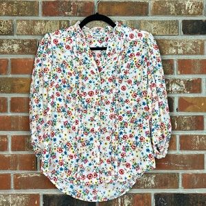 Nanette Lepore Pink Floral Button Down Blouse Top 3/4 Sleeve Career Dressy Sz XS